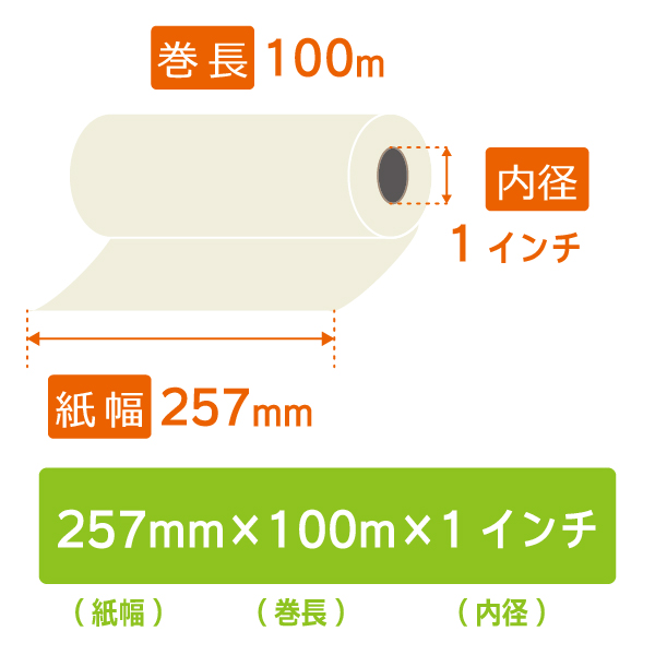 FAX用ロール紙 感熱 B4 幅 257mm×長さ 100m×芯内径 25.4mm(1インチ) 6