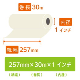 FAX用ロール紙 感熱 B4 幅 257mm×長さ 30m×芯内径 25.4mm(1インチ) 12巻 超高感度FAX用感熱紙