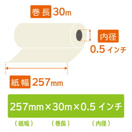 FAX用ロール紙 感熱 B4 幅 257mm×長さ 30m×芯内径 12.7mm(0.5インチ) 12巻 超高感度FAX用感熱紙