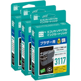 エコリカ LC3117BK対応 リサイクルインクカートリッジ ブラック ECI-BR3117B×3本