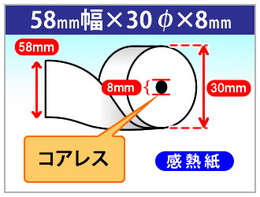 車載 決済端末機用 モバイル決済端末用 感熱ロール紙 58×30×8コアレス サーマルロール紙