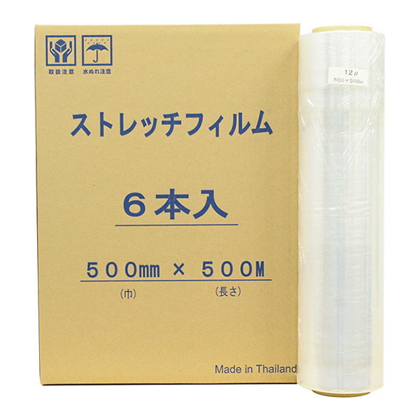 24巻】ストレッチフィルム 幅500mm×500m巻 12μ 3インチ紙管 (代引不可