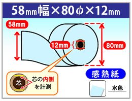 感熱カラーロール紙　58×80×12　水色