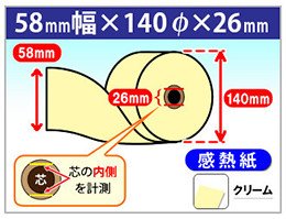 感熱カラーロール紙　58×140×26　クリーム