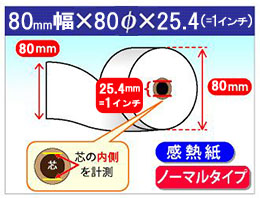 感熱ロール紙　ノーマル　80×80×1インチ(25.4mm)